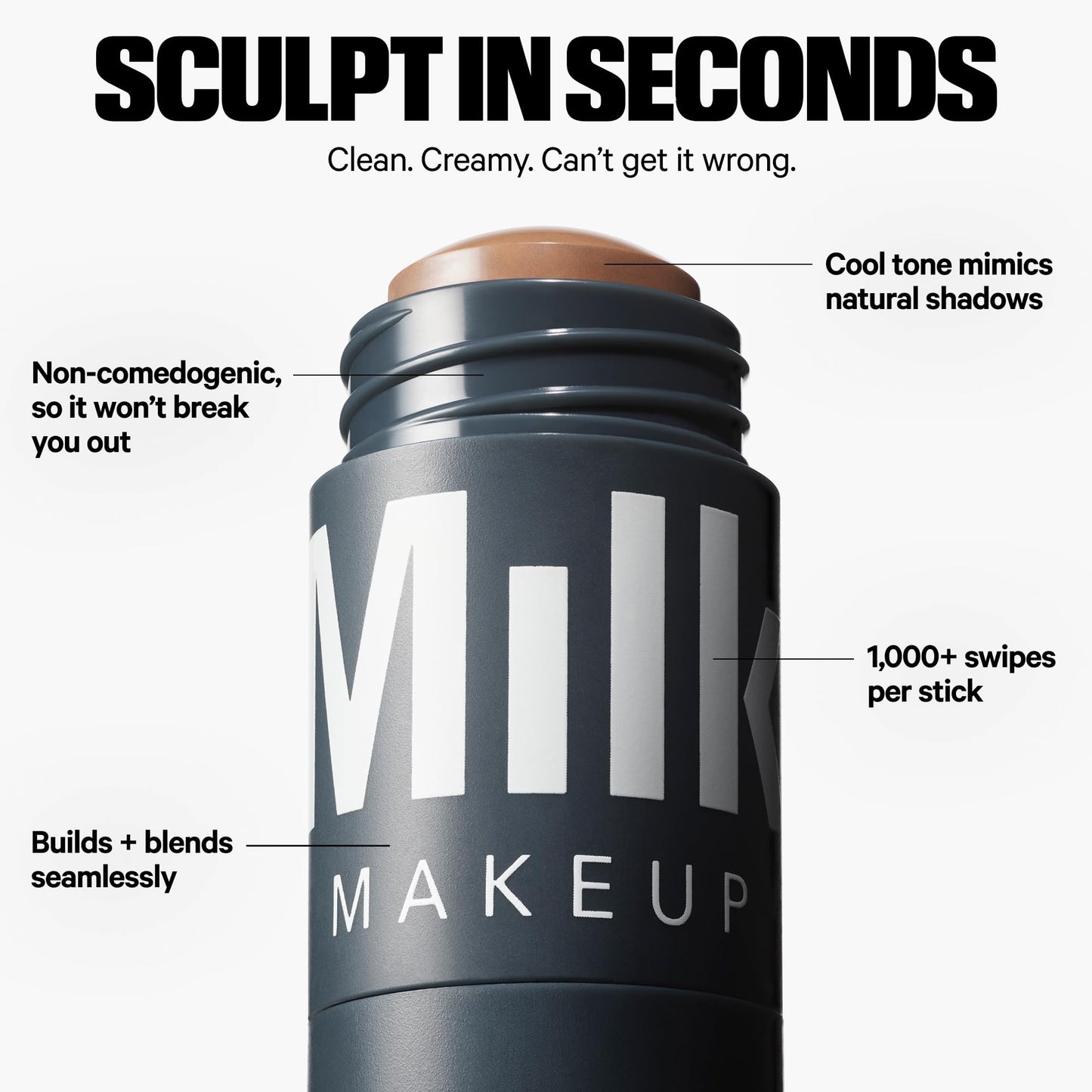 Milk Makeup Sculpt Stick – Cool-Toned Cream Contour Stick Adds Depth, Dimension + Shape for Natural-Looking Shadows – Hydrating, Buildable Formula w/Thyme Extract
