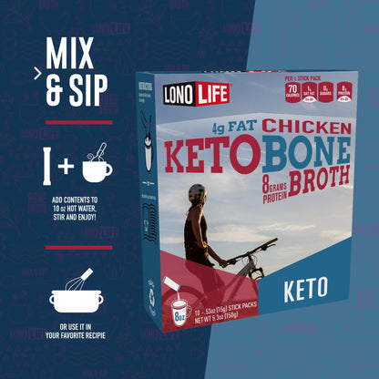 LonoLife Keto Chicken Bone Broth Powder Mix | 10g Protein | Collagen-Rich, Keto & Paleo Friendly | Natural Ingredients | 8oz Bulk Container (15 Servings)