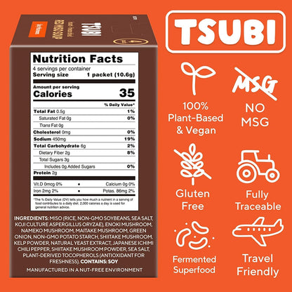 Tsubi Soup Freeze-Dried Japanese Miso Soup Packets - Instant, Vegan, Easy Mix, Gluten & MSG-Free, and Flavorful - Ready in Seconds -Made in Japan - Red Miso (Spicy Mushroom) - 4 Packs