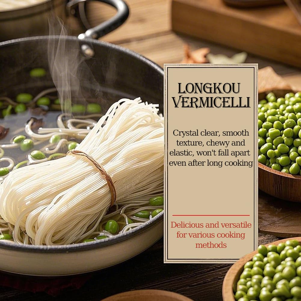 DAMAICHUHAI Longkou Glass Noodles, Authentic Chinese Vermicelli, 400g/14.1oz Per Pack, Gluten-Free & Non-GMO, Mung Bean Thread Noodles, Clear Noodles for Asian Dishes，Glass Noodles，Vermicelli Rice Noodles