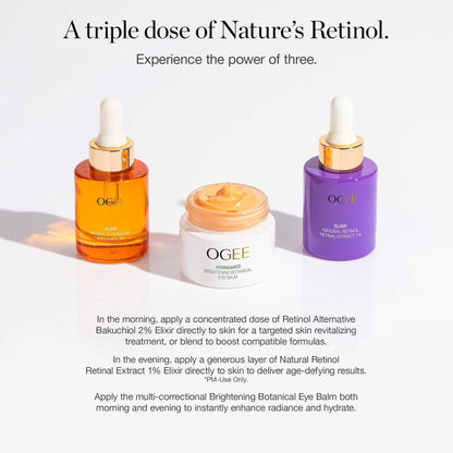 Ogee - Natural Retinol Trio - Botanical Eye Balm, Bakuchiol 2% Elixir & Retinal Extract 1% Elixir