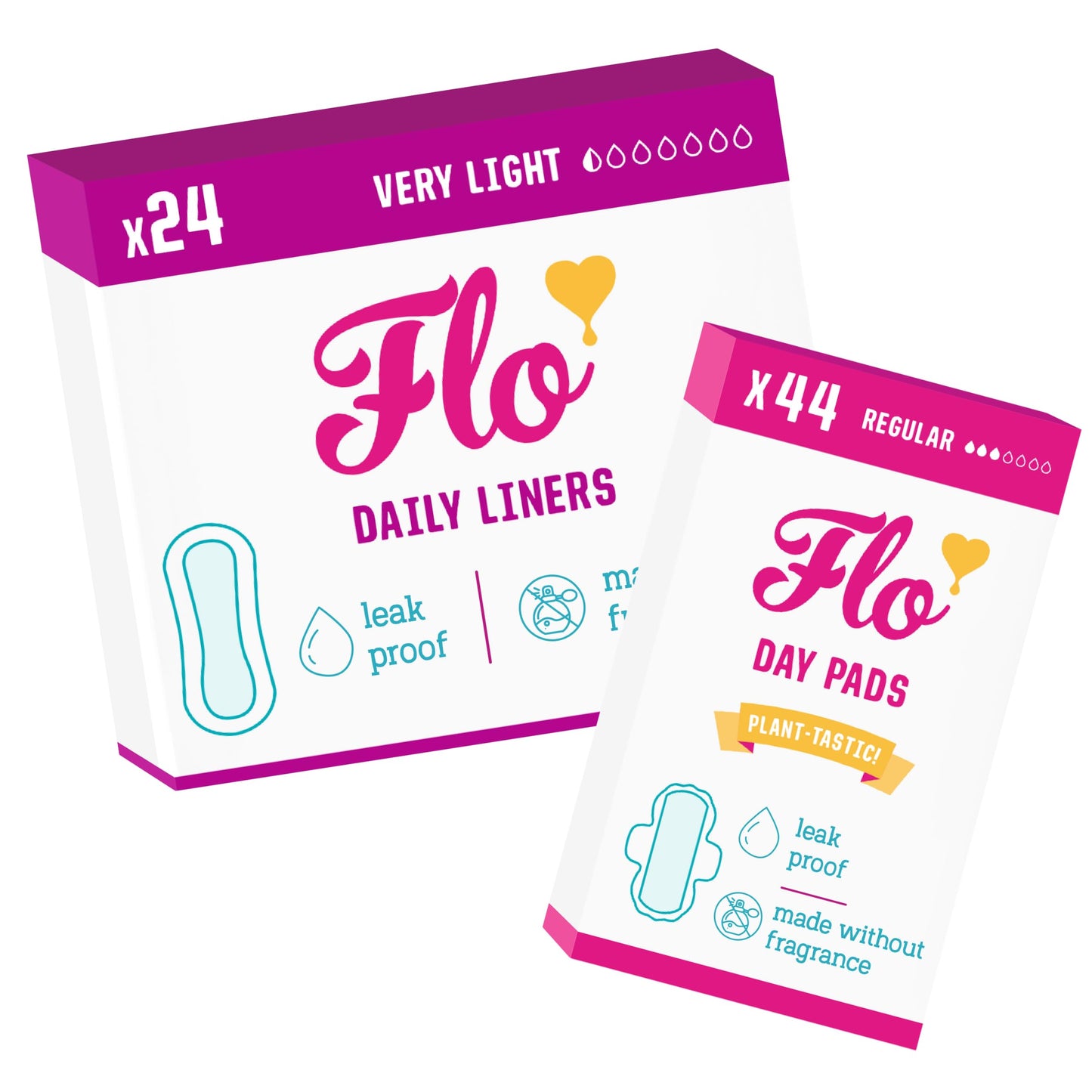 FLO Bamboo Day Pads & Liners Bundle - 68 Count, Extra Heavy, Unscented, Organic Bamboo, Vegan & Cruelty Free