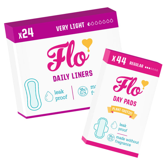 FLO Bamboo Day Pads & Liners Bundle - 68 Count, Extra Heavy, Unscented, Organic Bamboo, Vegan & Cruelty Free