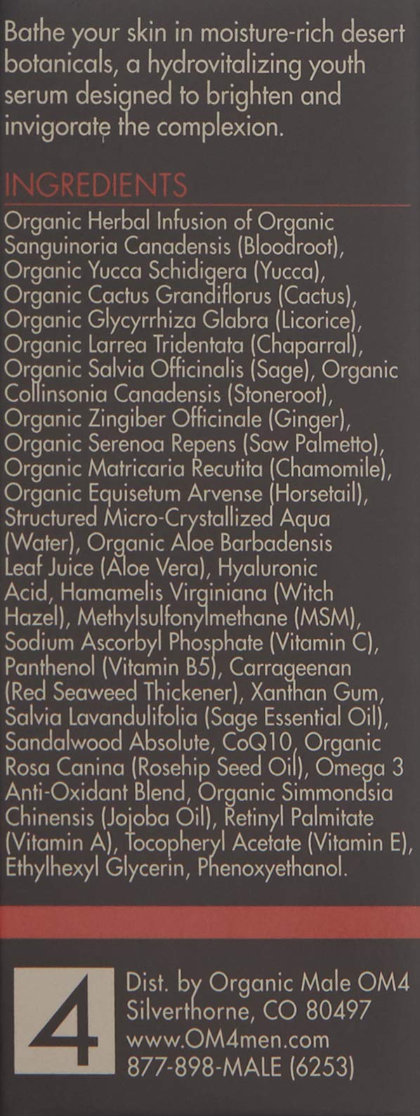 Organic Male OM4 Dry STEP 3: Warm Sands Botanical Youth Serum - Men's Skincare With anti-aging Vitamin C, Aloe Vera, and Hyaluronic Acid