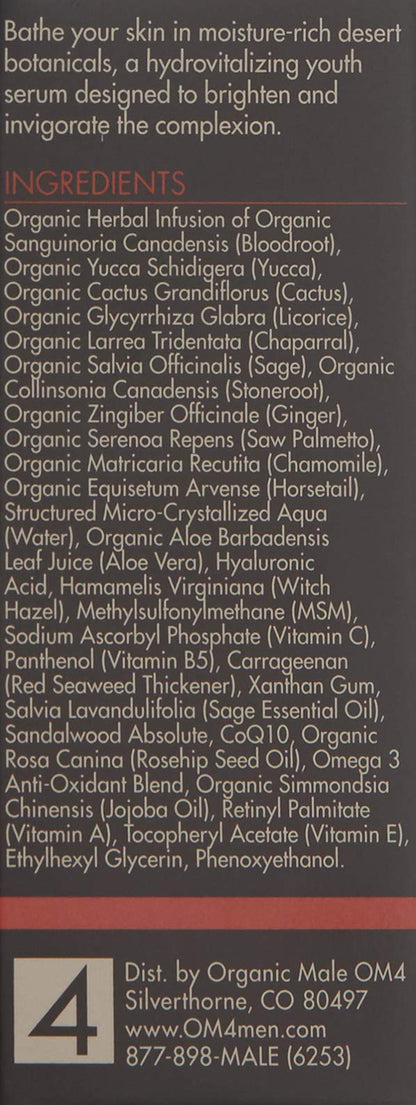 Organic Male OM4 Dry STEP 3: Warm Sands Botanical Youth Serum - Men's Skincare With anti-aging Vitamin C, Aloe Vera, and Hyaluronic Acid