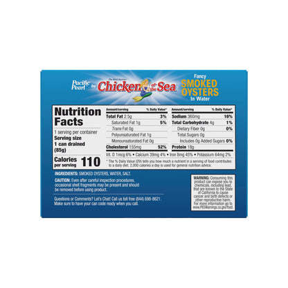 Pacific Pearl Fancy Smoked Oysters in Water 3.75 oz (Pack of 12)