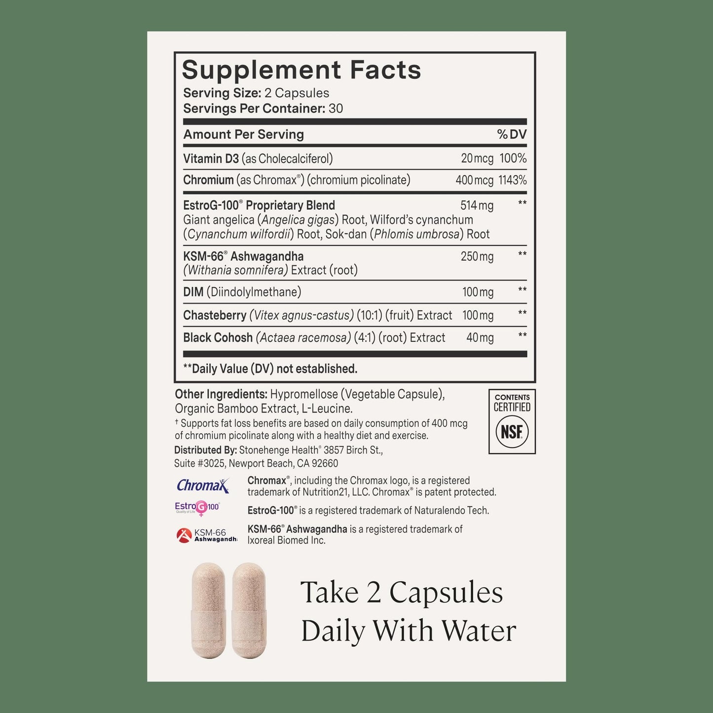 Stonehenge Health for Women Menopause Support for Peri + Menopause + Post - Mood, Energy, Stress, Hot Flashes, Night Sweats, Sleep & Cortisol, Chromax Chromium, Vitamin D3, KSM-66 Ashwagandha