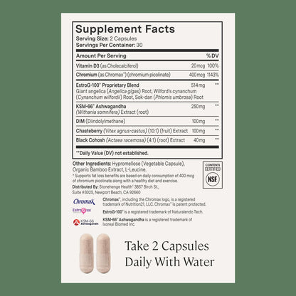 Stonehenge Health for Women Menopause Support for Peri + Menopause + Post - Mood, Energy, Stress, Hot Flashes, Night Sweats, Sleep & Cortisol, Chromax Chromium, Vitamin D3, KSM-66 Ashwagandha