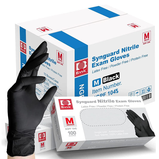 Intco Basic Medical BLACK Nitrile Exam Gloves, 5 Mil,- Latex-Free & Powder-Free, Case of 1000 (Medium-1000)