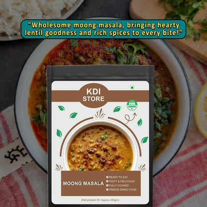 KDI Store Moong Masala, USDA Organic Ready to Eat Lentil Curry, Freeze Dried Indian Food, Fully Cooked,50gm