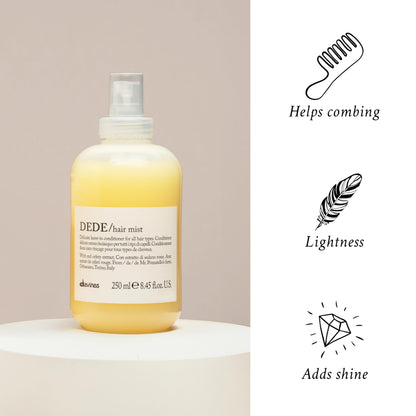 Davines DEDE Hair Mist, Lightweight Leave-In Milk Conditioner for All Hair Types - Frequent Use Spray to Detangle, Moisturize, and Remineralize with Red Celery Extract, Weightless, 8.45 Fl Oz