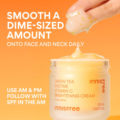 innisfree Green Tea Enzyme Vitamin C Brightening Cream, Korean Face Moisturizer for Dark Spots, Hydration & Radiant Skin