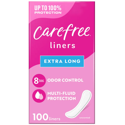 Carefree Panty Liners, Extra Long Liners, Unwrapped, Unscented, 100ct