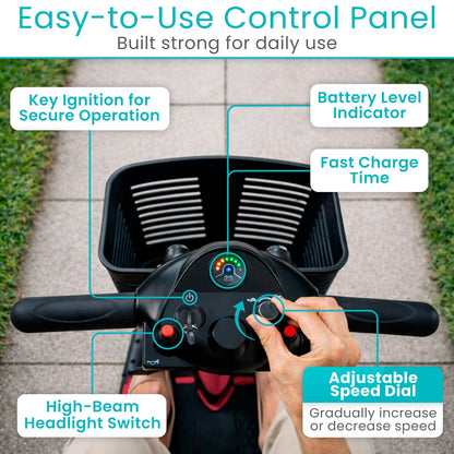 Vive 4 Wheel Mobility Scooter - Electric Powered Wheelchair Device - Compact Heavy Duty Mobile for Travel, Adults, Elderly - Long Range Power Extended Battery with Charger & Basket