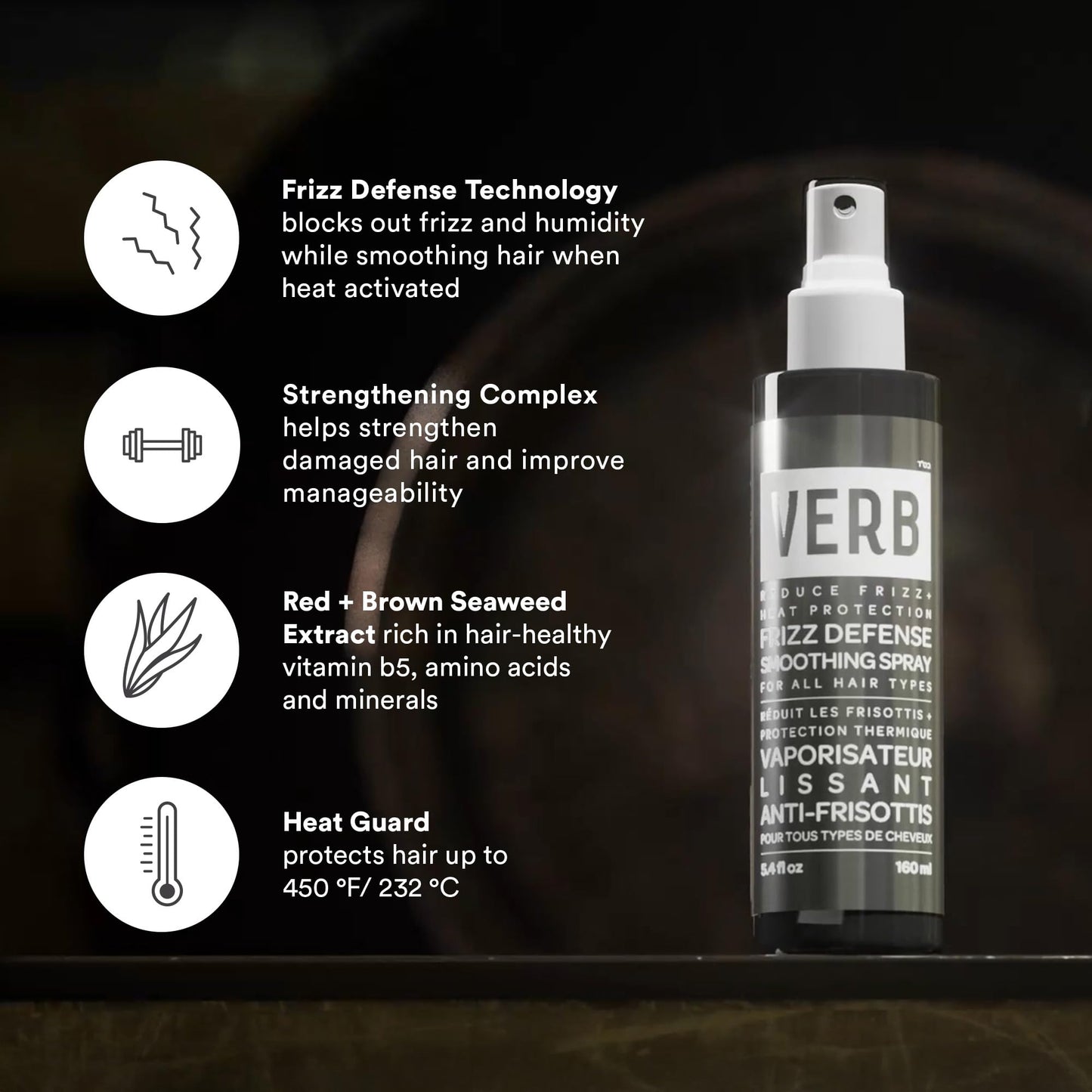 VERB Frizz Defense Smoothing Spray – Anti-Frizz Shield + Heat Protection for Sleek Blowouts – No Parabens, Gluten, or Harmful Sulfates – All Hair Types