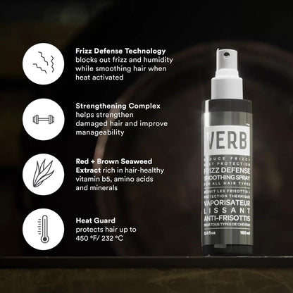 VERB Frizz Defense Smoothing Spray – Anti-Frizz Shield + Heat Protection for Sleek Blowouts – No Parabens, Gluten, or Harmful Sulfates – All Hair Types