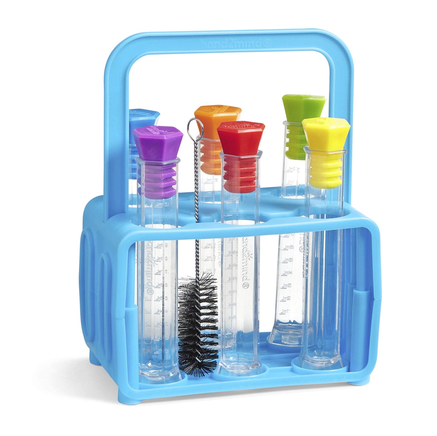hand2mind Starter Science Lab - Flat Bottom Test Tubes with Lids, Six Tube Rack for Kids Experiments