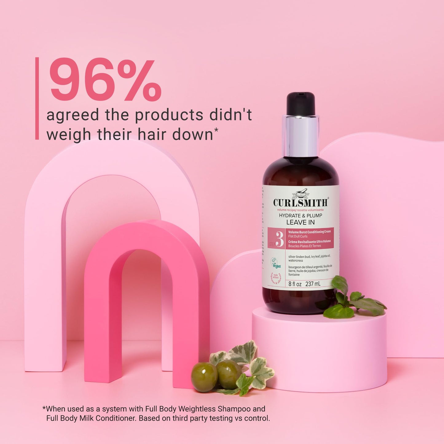 CURLSMITH Hydrate & Plump Leave In Conditioner for Curls, Lightweight Volumizing Conditioner For All Curl Types, Vegan & Cruelty-free (8 oz)