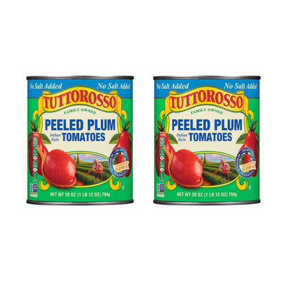 Tuttorosso No Salt Added Peeled Plum Canned Tomatoes, 28oz Cans (Pack of 2)