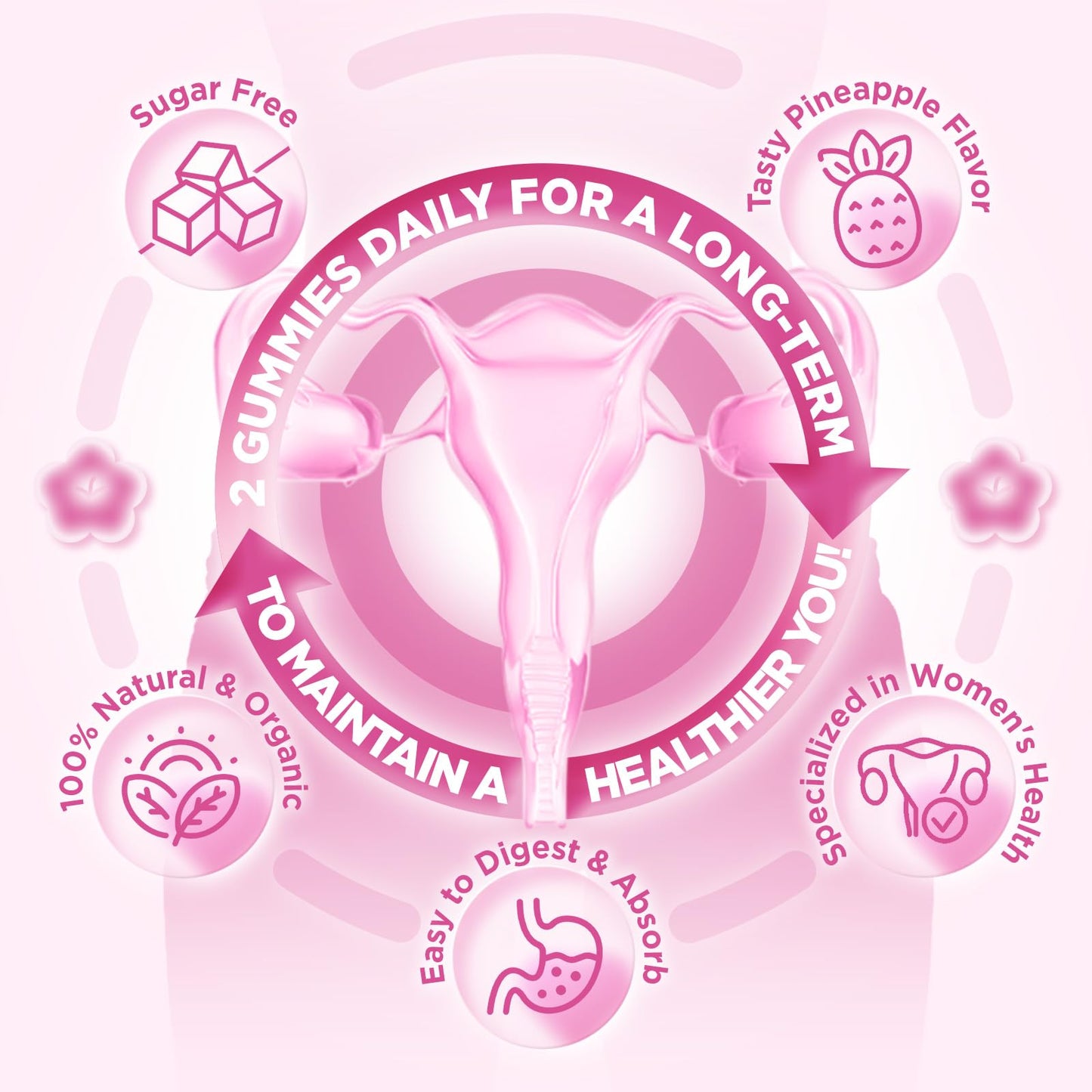 Vaginal Probiotics Gummies for Women Balanced pH, 50 Billion CFUs for Feminine Vaginal odor & Flora, Cranberry, D-Mannose, Vitamin C for Yeast Balance & Immune Health, Sugar Free, Pineapple, 60 Chews