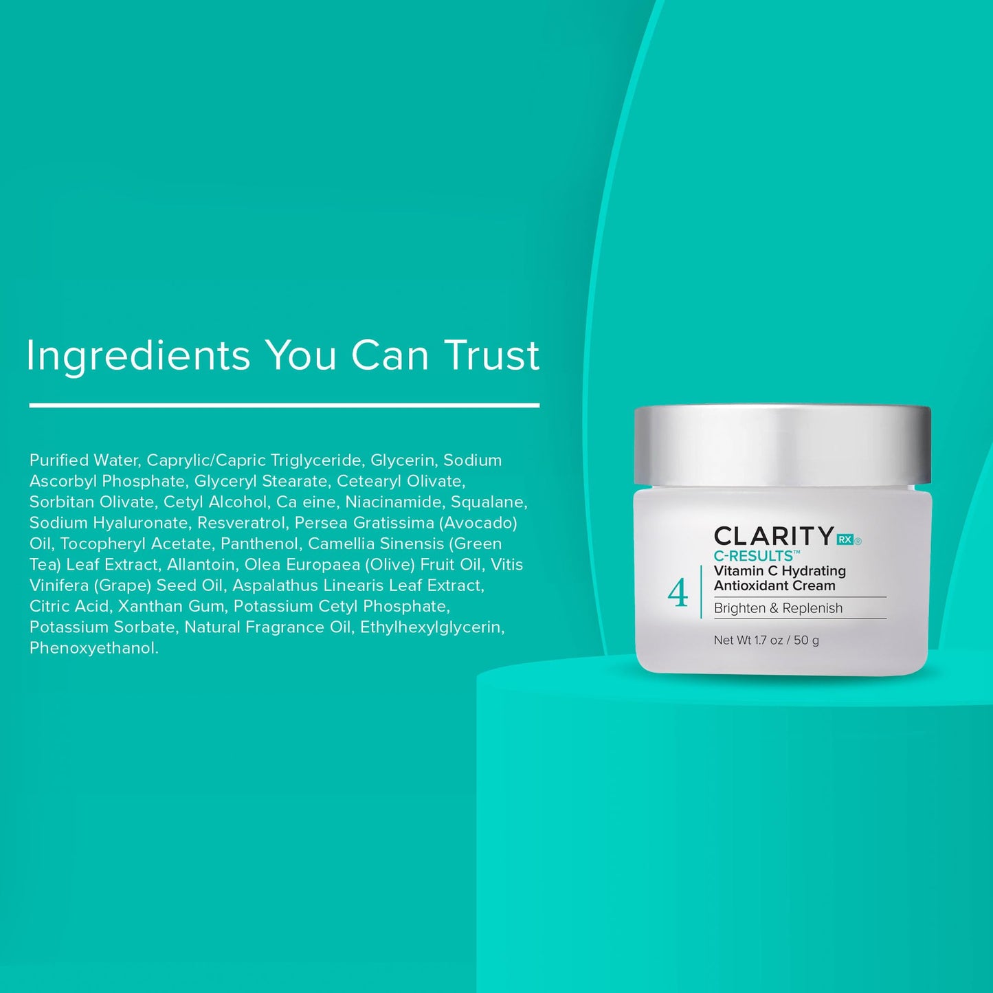 ClarityRx C-Results Vitamin C Hydrating Antioxidant Face Cream, Natural Plant-Based Anti-Aging Facial Moisturizer for Brighter Skin