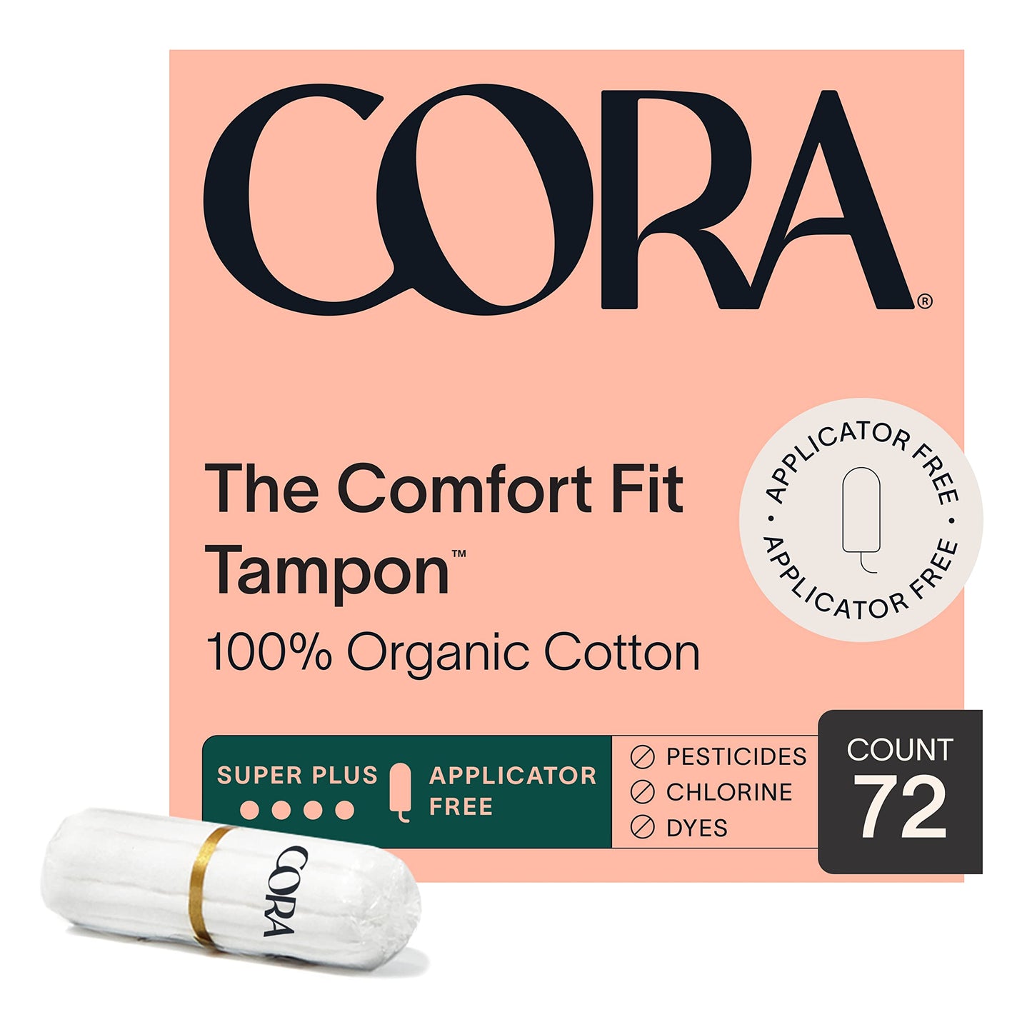 Cora Organic Feminine Care | Non-Applicator Ultra-Absorbent S/S+ Tampons & Organic Cotton Maxi Pads | Eco-Conscious, Overnight Absorbency | 72 Tampons & 48 Pads