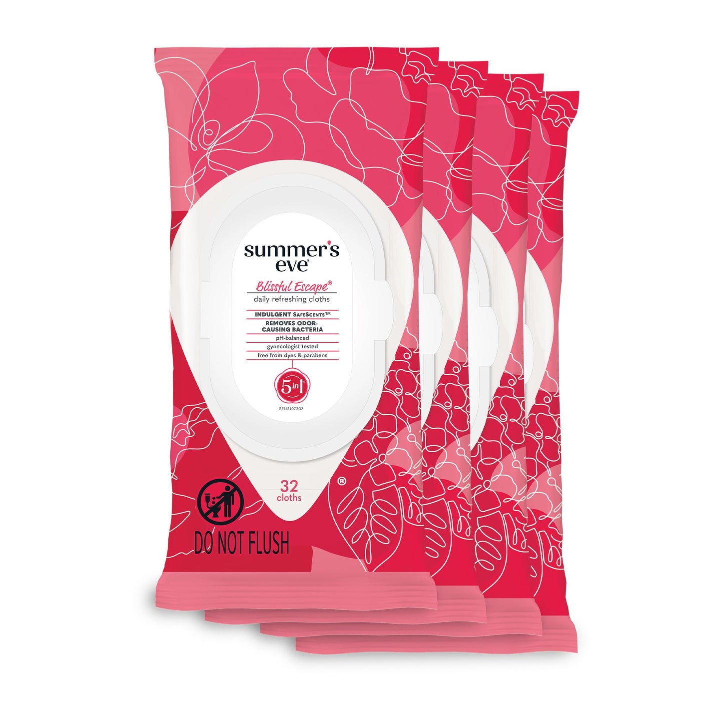 Summer's Eve Blissful Escape Daily Refreshing Feminine Wipes, 32 Count (4 Pack + 1 Pack)