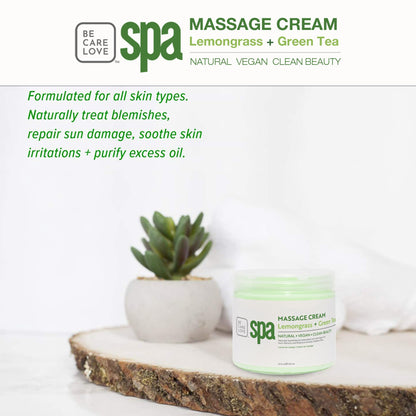 BCL SPA Massage Cream organic Lemongrass + Green Tea body lotion with shea butter, aloe vera, peppermint, argan and jojoba oils body cream to soothe, calm & revitalize the skin. Home/Pro use 16 fl oz