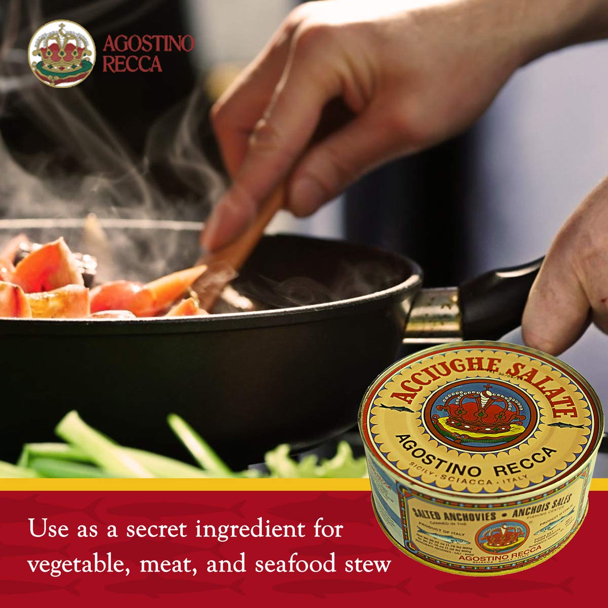 Agostino Recca Fresh Anchovies from Italy - Whole Anchovies for Pizza, Pasta, and Salad - Salted Anchovies in an 800g Can (Pack of 2)