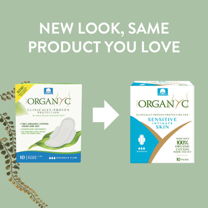 Organyc 100% Certified Organic Cotton Feminine Pads, Moderate Flow, 10 Count