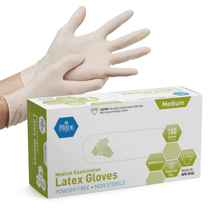 MedPride Powder-Free Latex Exam Gloves, Medium, Box/100