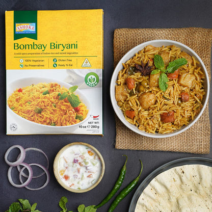 Ashoka Heat & Eat Rice 1932, Vegan Biryani Rice, All-Natural Instant Meals, Bombay Biryani, Kosher Certified Portable Lunch, Made from Aged Basmati Rice, Gluten-Free, No Preservatives, Pack of 5