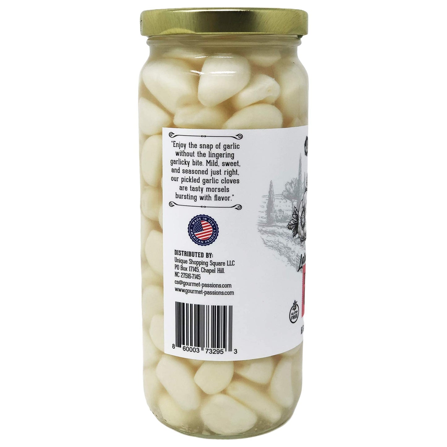Lara's Pickled Garlic Cloves in Jar (16 fl oz) - Crunchy and Mild Flavor - Long Shelf Life - Canned Garlic