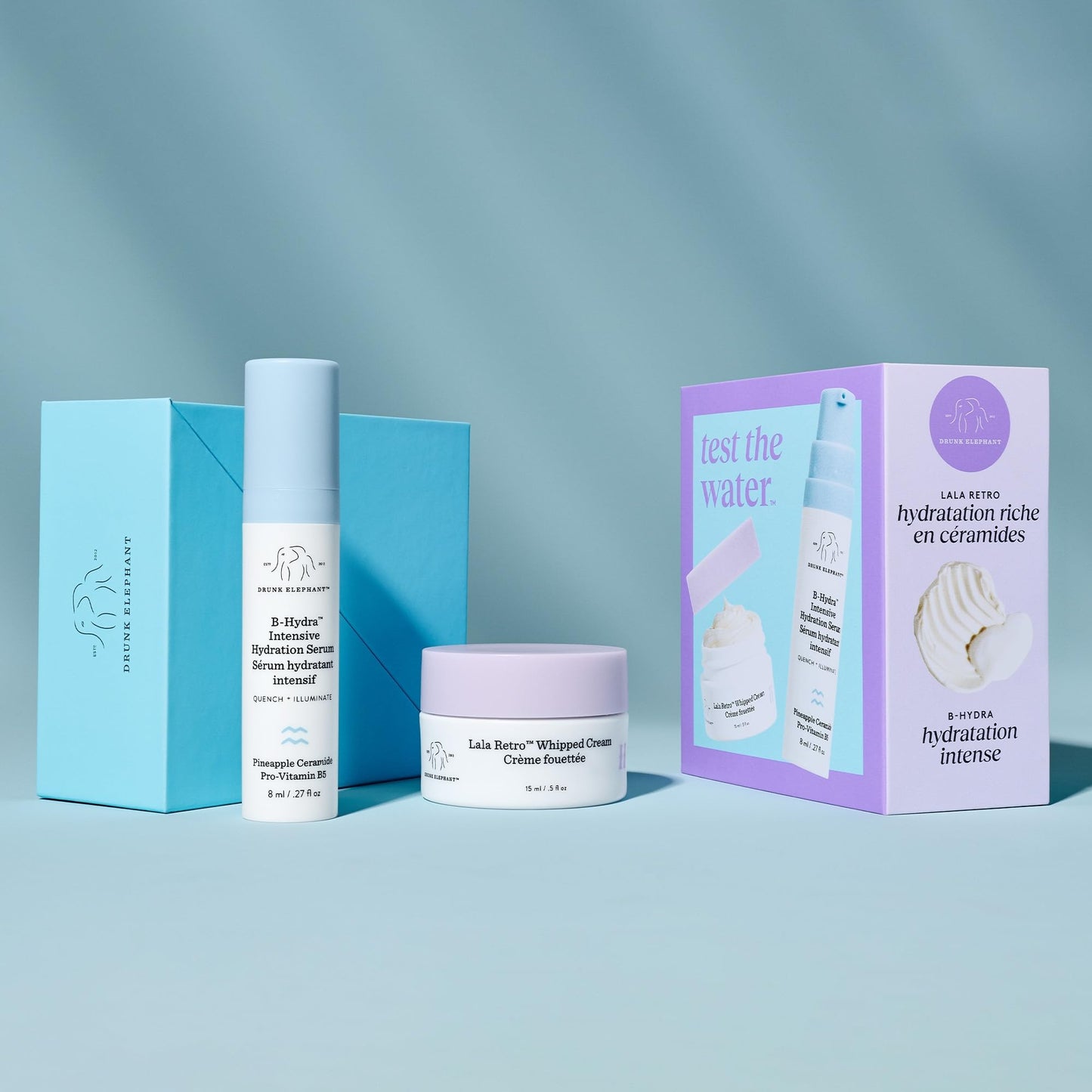 Drunk Elephant Test The Water - Travel Size - Hydrate and Nourish Kit - Clean Clinical Skincare - Cruelty-Free - Dermatologist-Tested - Free of Essential Oils, Silicones, and Fragrance
