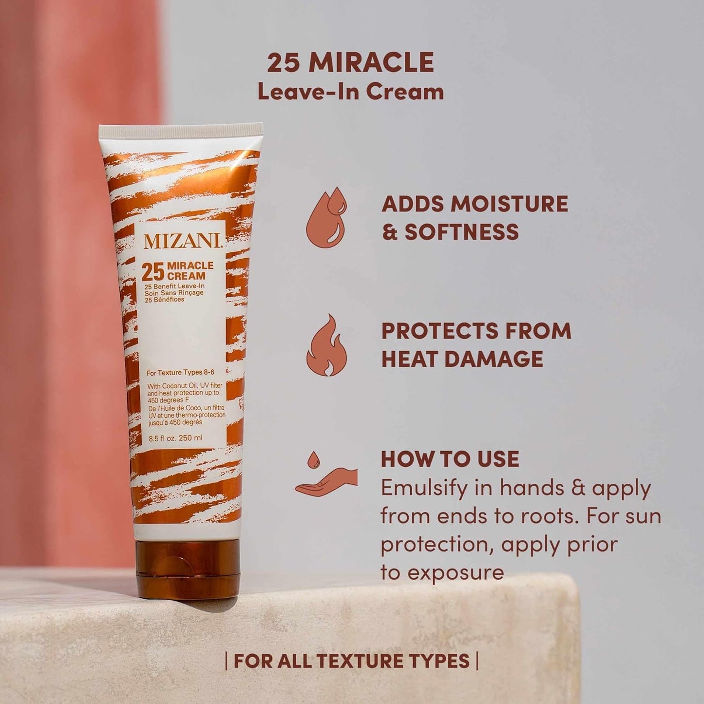 Mizani 25 Miracle Leave-In Cream - Hydrating Curl Cream with Coconut Oil, Curl Defining Leave In Conditioner, Anti Frizz, Heat Protectant, Silicone-Free, Sulfate-Free