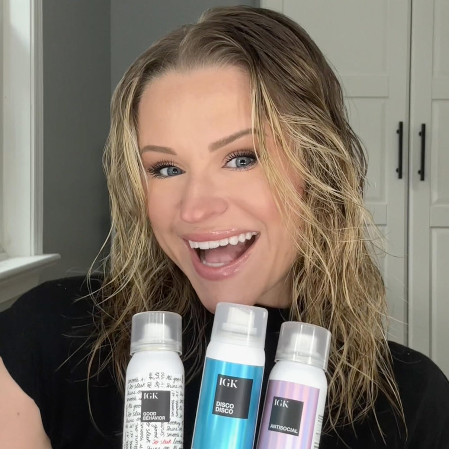 IGK Must Have Travel Kit Holiday 2025 – Includes GOOD BEHAVIOR Smoothing Spray, DISCO DISCO Shine Spray & ANTISOCIAL Dry Hair Mask – TSA Approved Travel Size Hair Essentials