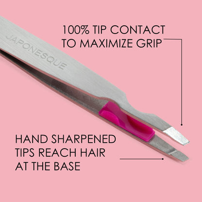 Japonesque Smart Guide Slant Tweezers – Precision Eyebrow Plucking Tool with Slant Tip, Stainless Steel Hair Removal