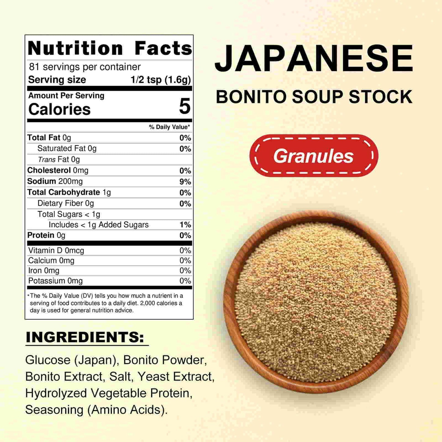 JAYUSS Dashi Powder Japanese Bonito Soup Stock 4.58 Oz Made with More Real Bonito Less Salt Non-GMO Perfect for Miso Soup Ramen Udon and Japanese Cooking 130g