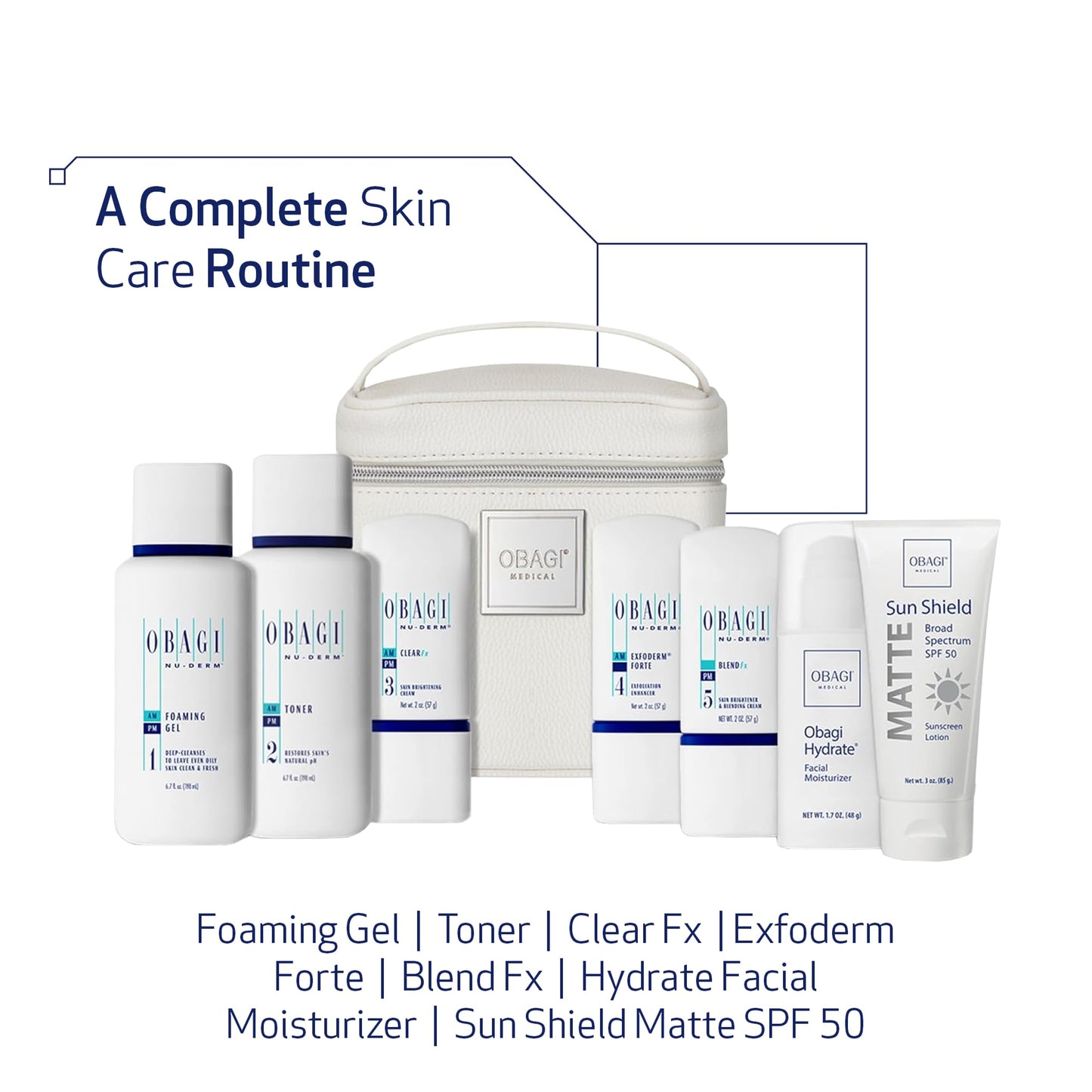 Obagi Medical Nu-Derm Fx System Normal to Oily Bundle - Includes: Foaming Gel, Toner, Clear, Exfoderm Forte, Blend. Hydrate and Sun Shield.