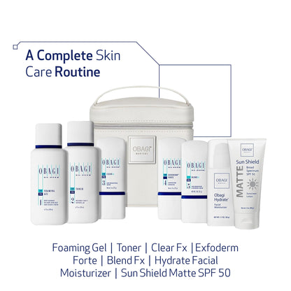 Obagi Medical Nu-Derm Fx System Normal to Oily Bundle - Includes: Foaming Gel, Toner, Clear, Exfoderm Forte, Blend. Hydrate and Sun Shield.