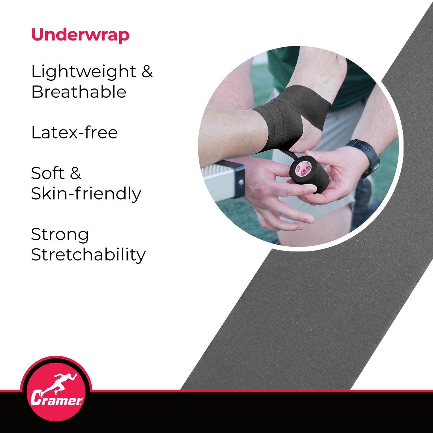 Cramer Tape Underwrap, Sports PreWrap for Athletic Ankle, Wrist, and Injury Taping Jobs, Hair Tie, Headband, Patella Support, Pre-Wrap Athletic Tape Supplies, 2.75" X 21 Yard Roll of Pre Wrap , Black