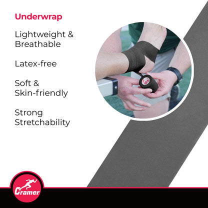 Cramer Tape Underwrap, Sports PreWrap for Athletic Ankle, Wrist, and Injury Taping Jobs, Hair Tie, Headband, Patella Support, Pre-Wrap Athletic Tape Supplies, 2.75" X 21 Yard Roll of Pre Wrap , Black