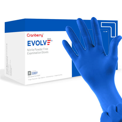 Cranberry USA Evolve Nitrile Powder Free Exam Gloves, 2.0 mil, Medium, 300 Count, Blue