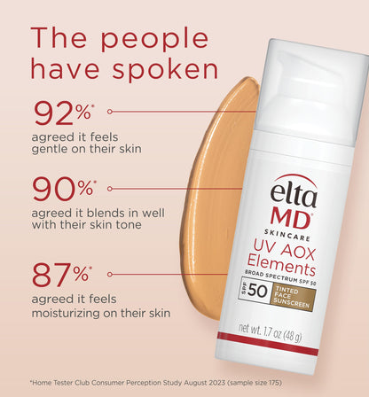 EltaMD UV AOX Elements Tinted Mineral Face Sunscreen Lotion, Tinted Moisturizer for Face SPF 50 with Antioxidants, For Dry Sensitive Skin 1.7 oz Pump
