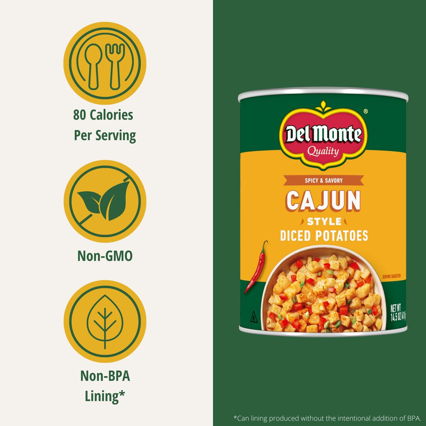 Del Monte Cajun Style Diced Potatoes, 14.5 oz. Cans, Pack of 12