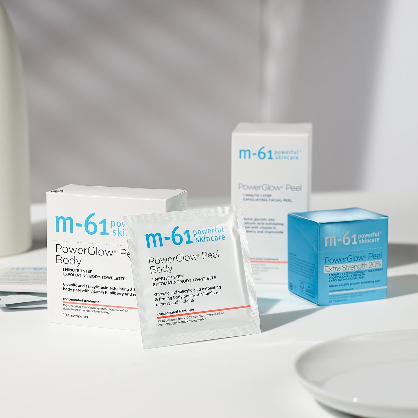m-61 PowerGlow Peel Body | Exfoliating Body Towelette With Glycolic And Salicylic Acid. 1 Minute, 1 Step - 10 Treatments
