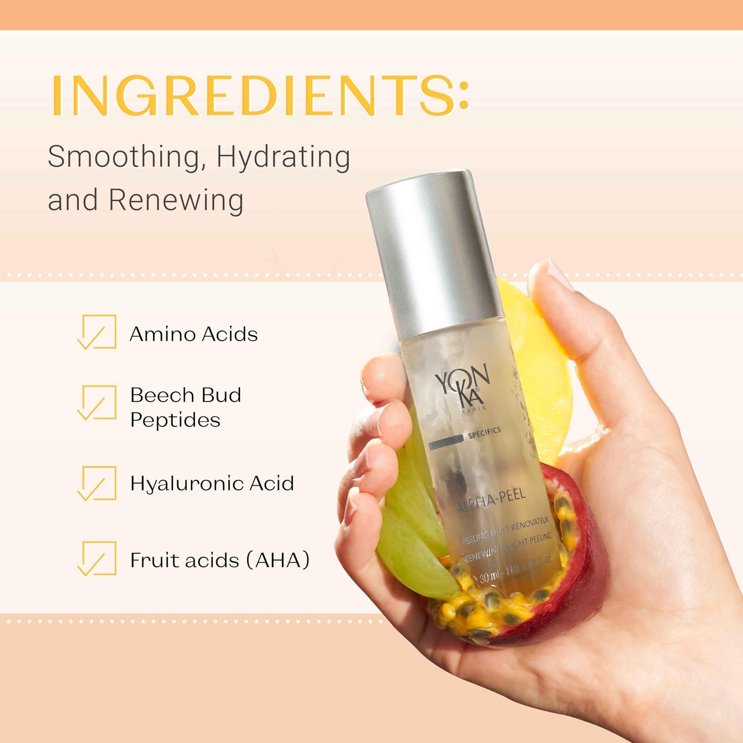Yon-Ka Alpha Peel Concentrate | Anti-Aging Night Peel | Treat Fine Lines and Wrinkles with Alpha Hydroxy Acids | For All Skin Types | Paraben-Free | 1.01 fl oz