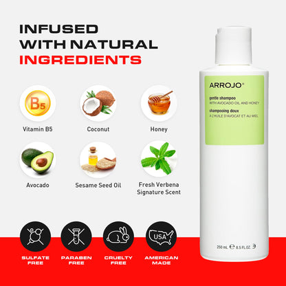 Arrojo Gentle Shampoo – Sulfate Free Shampoo with Vitamin B5, Coconut, Avocado & Sesame Seed Oils – Moisturizing Cleanser for Keratin-Treated & Damaged Hair