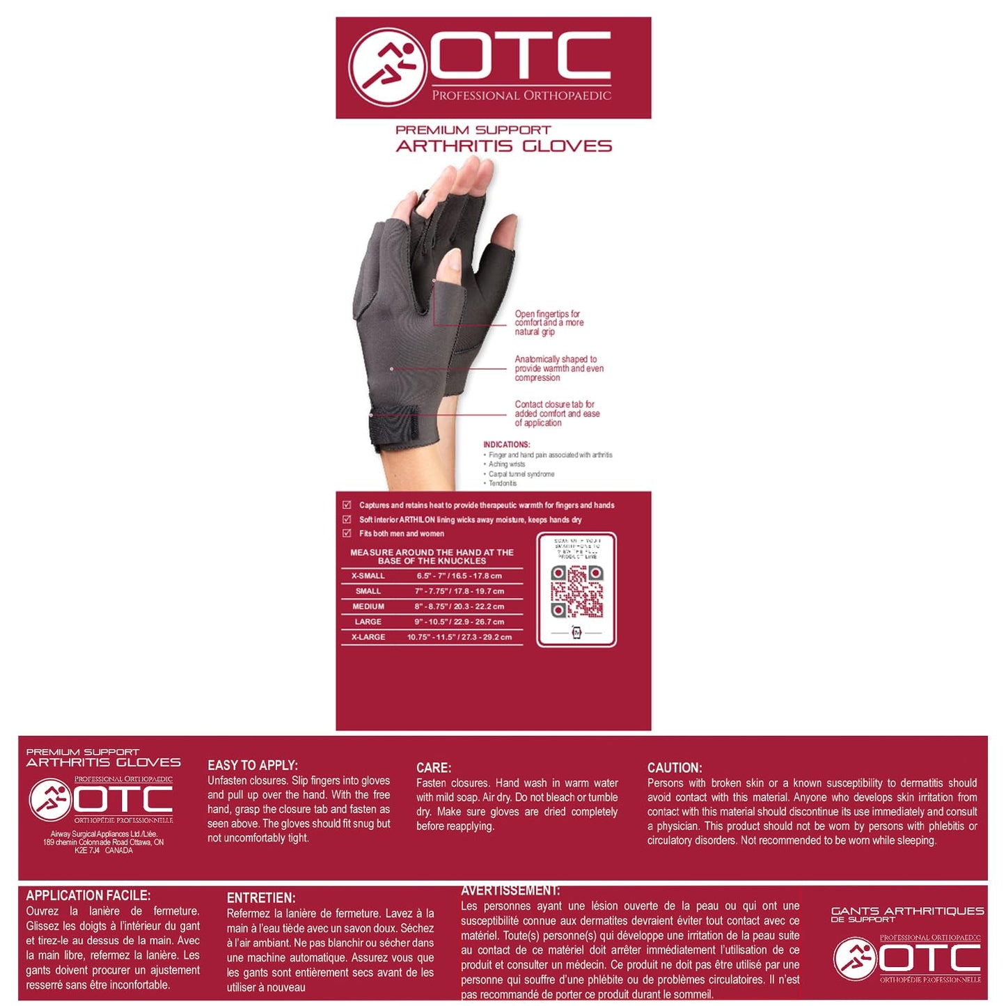 OTC Premium Support Arthritis Gloves, 1 Pair, Large
