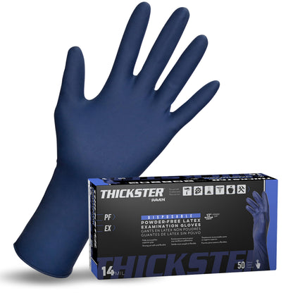 SAS Thickster Powder-Free Exam Grade Latex Disposable Gloves - 10 Boxes / 50 Ea. 500 Gloves Total. 14 Mil, Large, Blue. Fully Textured. 12" Length. Disposable Gloves. Puncture Resistant (6603-20)